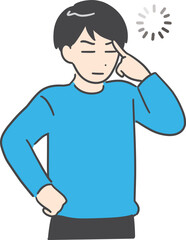 額に手を当てて考えている男性