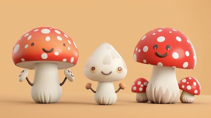 Naklejka premium 3D Illustration of Cute Mushroom in Kawaii Doodle Style. Suitable for mascot, icon, etc.