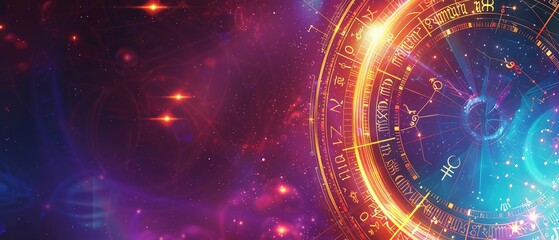 Obraz premium A Celestial Clock with Zodiac Signs and Stars