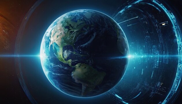 futuristic earth digital background with particle effect - Powered by Adobe