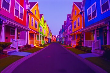 Obraz premium A row of colorful houses in a residential neighborhood
