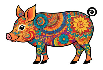 Fototapeta premium Colorful Pig with Swirling Patterns and Flower Design