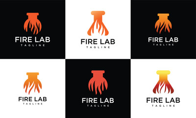 Fire laboratory glass tube vector logo template collection. Fire laboratory idea icon set.