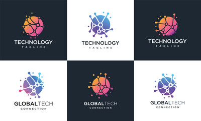 Global technology vector logo icon template collection with connection concept