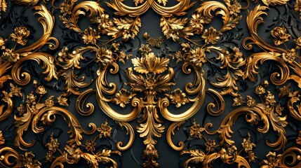 A maximalist background with an opulent gold and black damask pattern