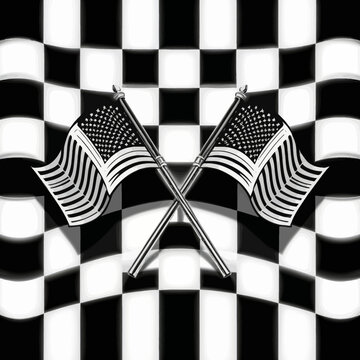 American Flag Flags on Checkered Background