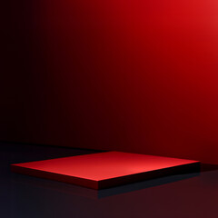 Minimalist red platform with dark background for product presentation. Abstract red surface with shadowed background, ideal for product showcase.