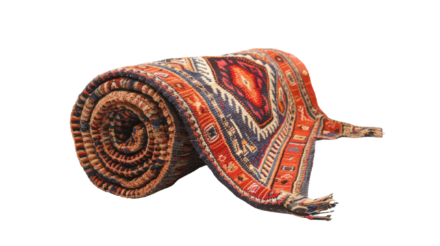 Persian rug rolled up on transparent background