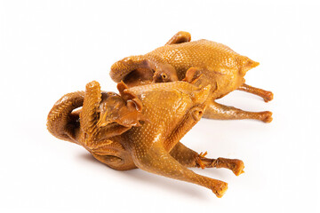 Delicious Chinese food, roasted and boiled chicken isolated on white background.