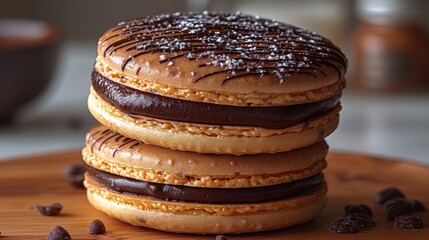 Exquisite Peruvian Alfajor Close-Up in Studio Lighting on White Background with Photorealistic Detail