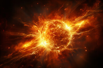 Obraz premium Solar Inferno Blazing Power on space. Sun's Fury A Fiery Celestial Body in the Vastness of Space.