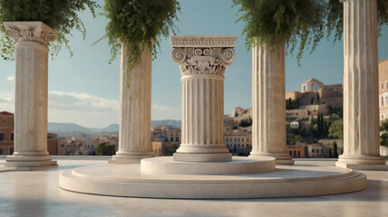 With its monumental pillars and clear blue sky, this podium captures the essence of Roman grandeur, inviting admiration and reverence for the rich history it represents.