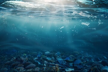 Ocean with marine debris isolated