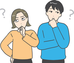 顎に手を当てて考える男女