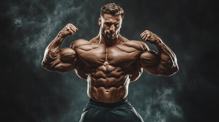 Obraz premium Portrait of a male bodybuilder flexing