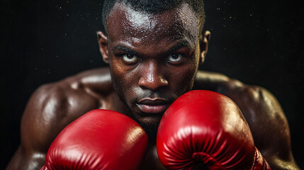 Portrait of a male boxer in a fighting stance