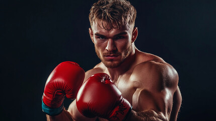 Portrait of a male boxer in a fighting stance