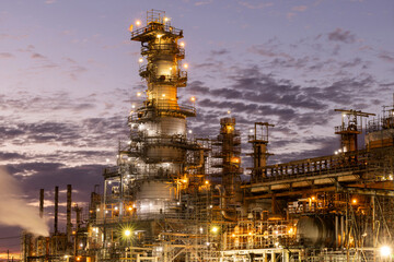 Carbon dioxide, a global warming gas, escapes from an industrial oil refining operation in the South Bay of Los Angeles, California, USA.