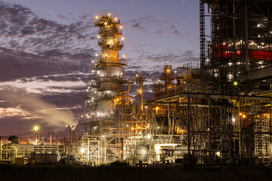 Carbon dioxide, a global warming gas, escapes from an industrial oil refining operation in the South Bay of Los Angeles, California, USA.