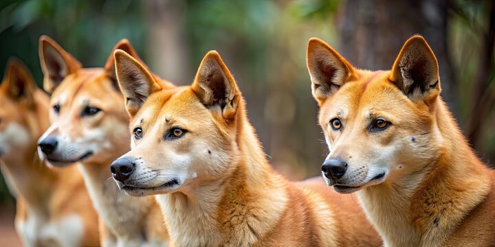 Close-up of barking Australian dingo dogs, dingo, Canis lupus dingo, bark, wild, close-up, pack, aggressive, wildlife