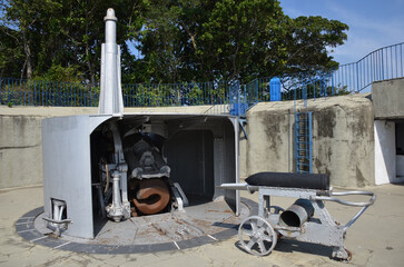 City of Rio de Janeiro, State of Rio de Janeiro, Brazil. July 27, 2024. Detail of the 280 mm Krupp...
