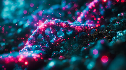 Detailed 3D visualization of a gene editing tool precisely targeting a DNA strand, showcasing cutting-edge biotechnology.