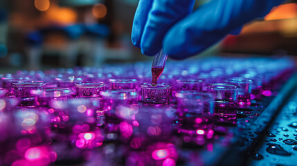 Biotechnology lab scene with a focus on pipetting samples into a micro well plate, emphasizing the importance of accuracy in research.