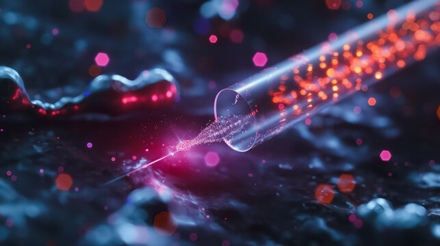 3D render of a precision gene editing tool interacting with a DNA strand, illustrating advanced genetic modification techniques.