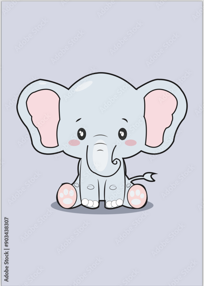 Wall mural baby elephant cartoon