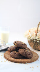 Chocolate Cookies with Nut serve with Milk