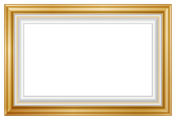 An elegant gold picture frame with hyper realistic shape. Approximate frame size 140x100 cm, high...