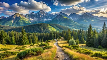 Scenic view of Tatra Mountains from a hiking trail in Poland, Europe, mountains, Tatra, Poland, Europe © Udomner