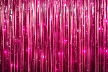 Vibrant pink curtain backdrop with glittering fringe decorations perfect for wedding, birthday, Christmas, or New Year's Eve celebrations, adding a touch of luxury and festivity.