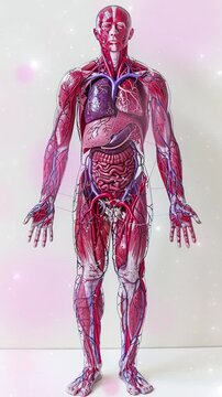 Illustration of internal human body, digestive system part