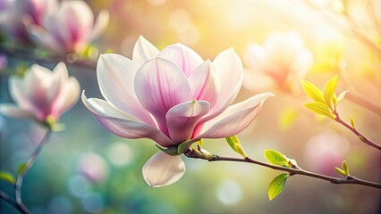 Obraz premium Delicate and abstract magnolia flower in a botanical floral background, magnolia, flower, abstract, delicate, botanical, floral