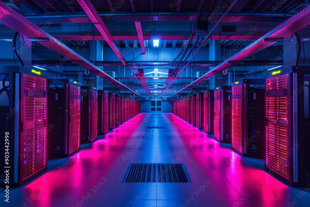 Leinwandbilder a row of illuminated server racks in a data center