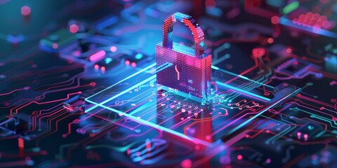 A Digital Lock on a Glowing Circuit Board