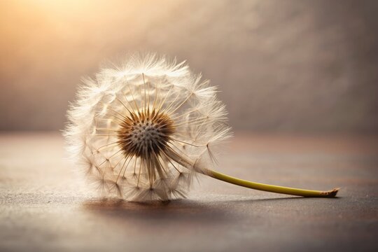 Delicate dandelion seed head adorns a sophisticated condolence card on a soft, neutral background, conveying sympathy and hope in a serene and understated manner.