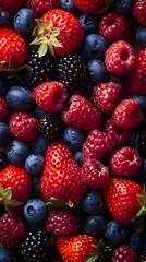 Fototapeta premium Detailed close-up of assorted fresh berries, highlighting their rich colors and textures.