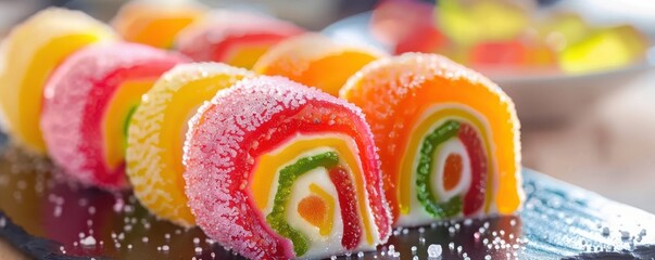 Candy sushi rolls with gummy and marshmallow, candy fun, creative sweets © Ratchada