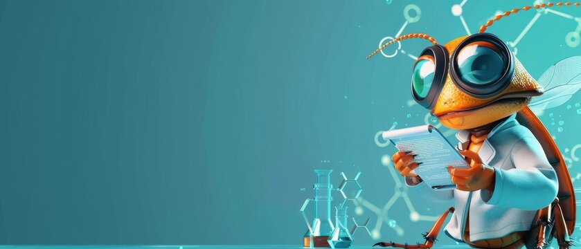 cartoon Cockroach scientist in a high-tech lab