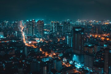 Obraz premium Cityscape of a Modern Metropolis at Night