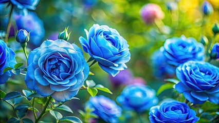 Beautiful blue roses blooming in a vibrant garden, blue, roses, garden, flowers, nature, vibrant, blooming, petals, botanical