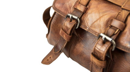 Brown leather bag on transparent background