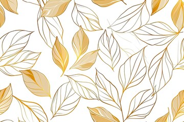 Fototapeta premium A pattern with a cartoonistic illustration of a white and gold leaves white background. Thick cartoon lines