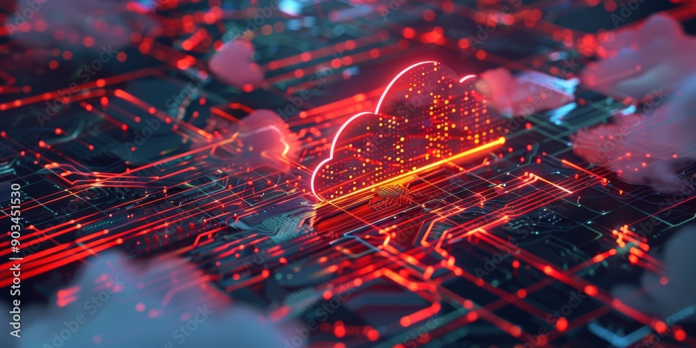 Aufkleber Cloud Computing Network with Red Circuitry and Lights