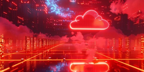 Neon Cloud Over Red Cityscape With Data Centers