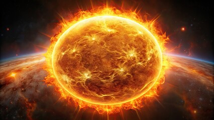 Obraz premium Solar flare erupting on the surface of the sun , Sun, solar flare, magnetic storm, plasma, energy, celestial, heat