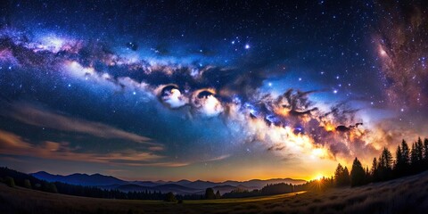 Fototapeta premium A picturesque wallpaper depicting a stunning view of the milky way galaxy in a peaceful night setting, paradise