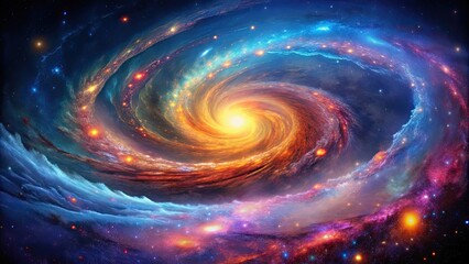 Obraz premium Abstract spiral galaxy with vibrant colors and intricate patterns, space, stars, universe, celestial, astronomy, cosmic